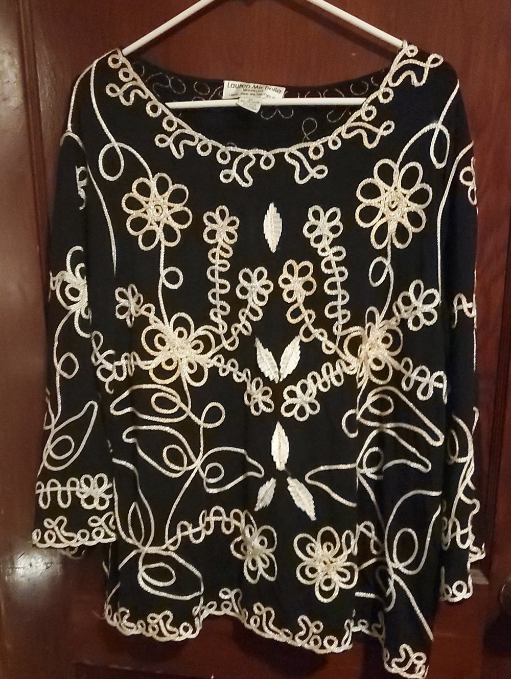 Lauren Michelle Black Embroidered Floral Scoop-Neck Top